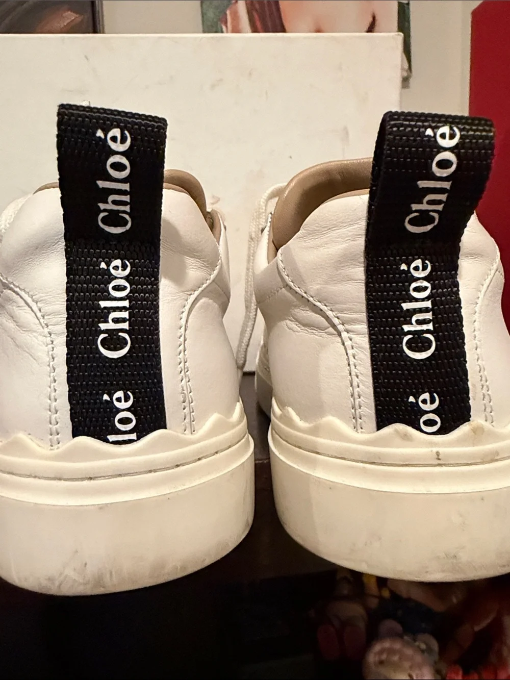 Chloé Cream Leather Kids Sneakers with Branded Heel Tab
